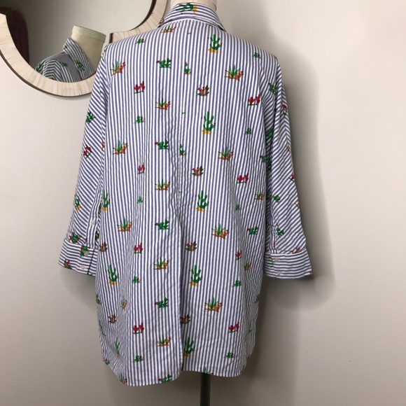 Zara Stripe Cactus Print Button Down Top - Picture 6 of 7